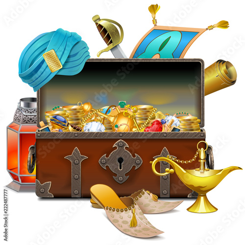 Vector Old Eastern Chest with Treasures