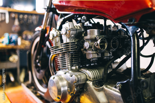 Engine close up shot of beautiful and retro custom made motorcycle © Dusko