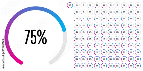 Set of circular sector percentage diagrams from 0 to 100 ready-to-use for web design, user interface (UI) or infographic - indicator with gradient from magenta (hot pink) to cyan (blue)