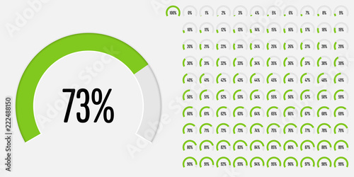 Set of circular sector percentage diagrams from 0 to 100 ready-to-use for web design, user interface (UI) or infographic - indicator with green