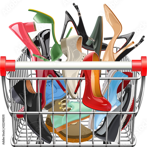 Vector Supermarket Cart with Shoes
