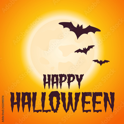 Halloween vector banner poster illustration with moon and bats
