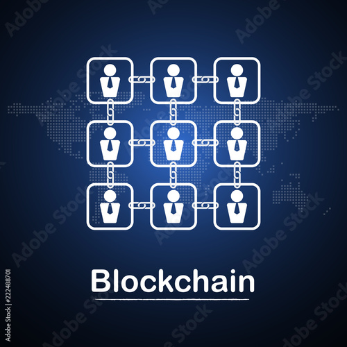Blockchain technology businessman fintech cryptocurrency block chain company server abstract background. Linked block contain cryptography hash and transaction data. New futuristic system technology