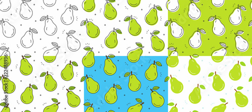 Set of green pears seamless pattern. Vector illustration