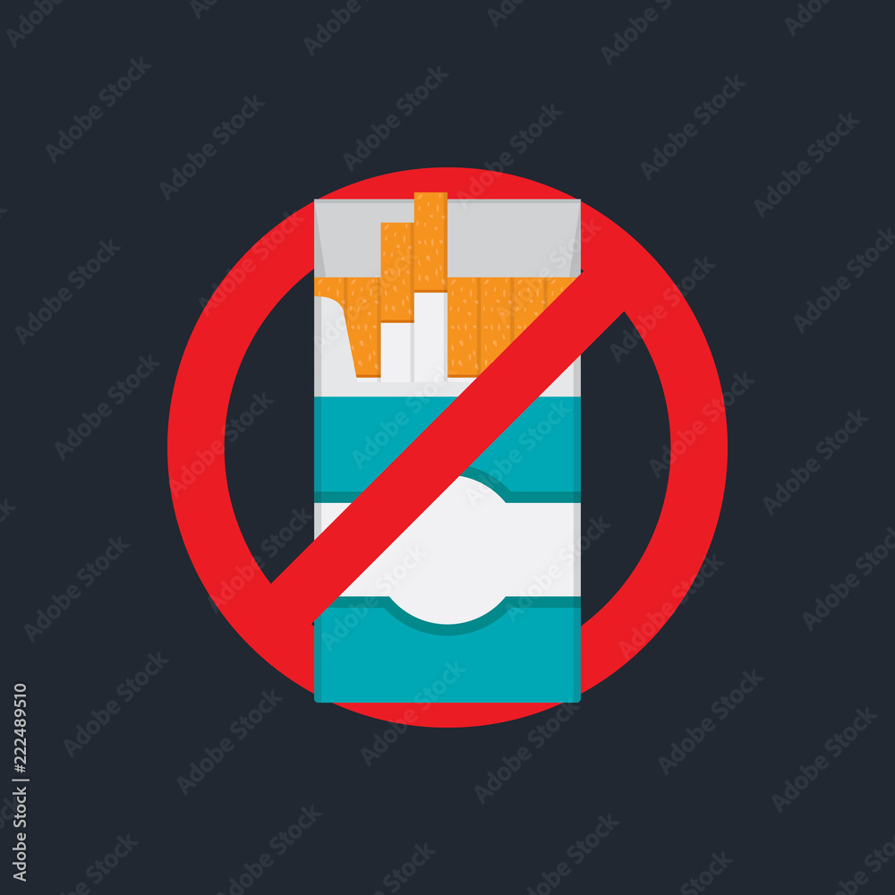 No smoking illustration vector flat, cigarette illustrations and stop sign, flat design vector illustration No smoking illustration vector flat, cigarette illustrations and stop sign, flat design vector illustration