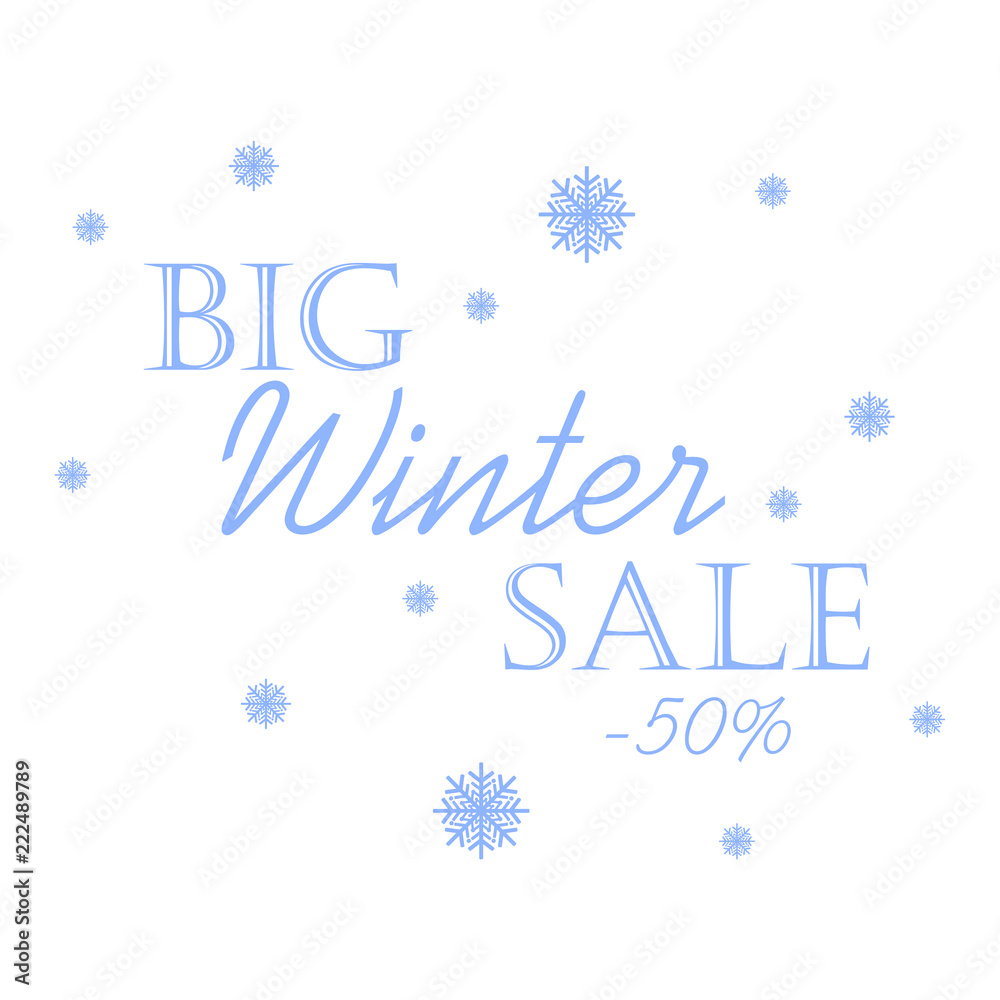 big winter sale with snowflakes, isolated inscription
