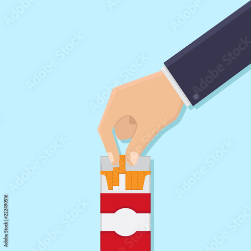 Hand take cigarette flat design vector illustration