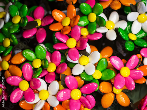 Traditional confetti of Sulmona (Italy) in the shape of a flower