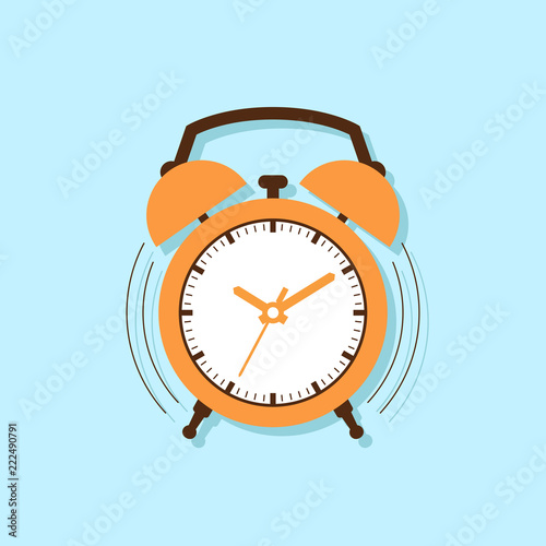 Alarm clock on blue background flat design vector illustration