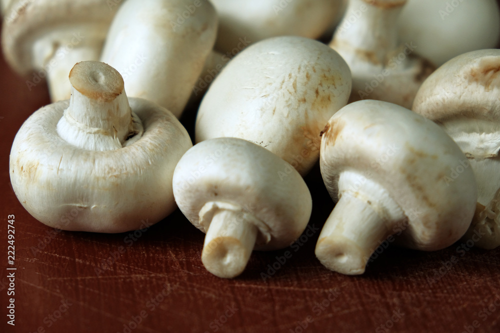mushrooms champignons on a dark table mushrooms champignons on a dark table