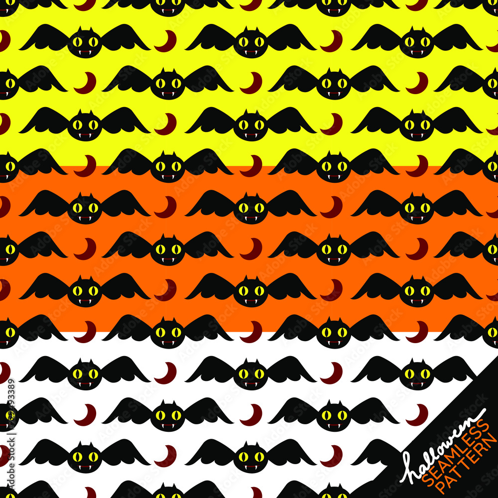 Seamless Pattern of bats and moon icons on different color backgrounds for Halloween festival Seamless Pattern of bats and moon icons on different color backgrounds for Halloween festival