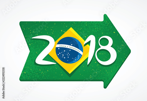 Brazil flag with the lettering 2018 inside an arrow