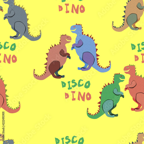 Fototapeta Naklejka Na Ścianę i Meble -  Colourful disco dinosaurs on the yellow background