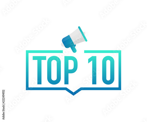Top 10 - Top Ten colorful label on white background. Vector stock illustration.