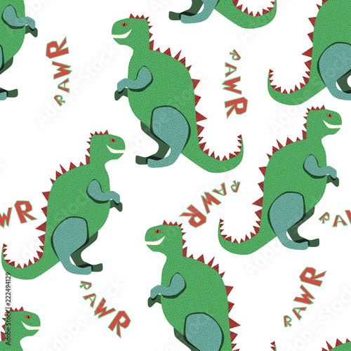 Green dinosaurs rawr on the white background
