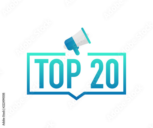 Top 20 - Top twenty colorful label on white background. Vector illustration.