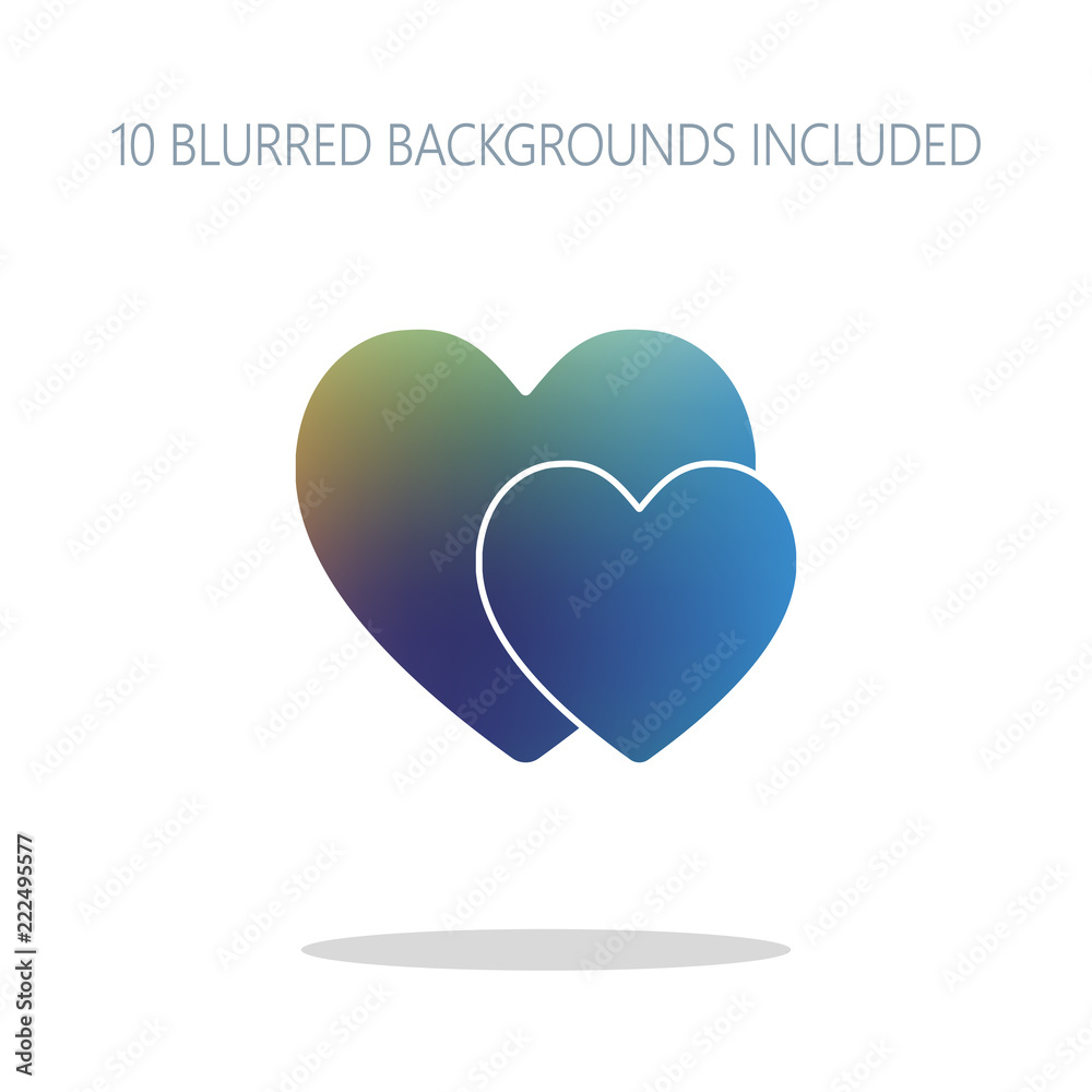 2 hearts. Simple icon. Colorful logo concept with simple shadow