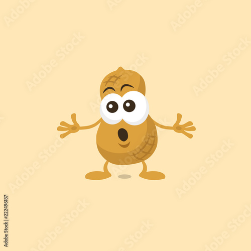 Illustration of cute amazed peanut mascot isolated on light background. Flat design style for your mascot branding.