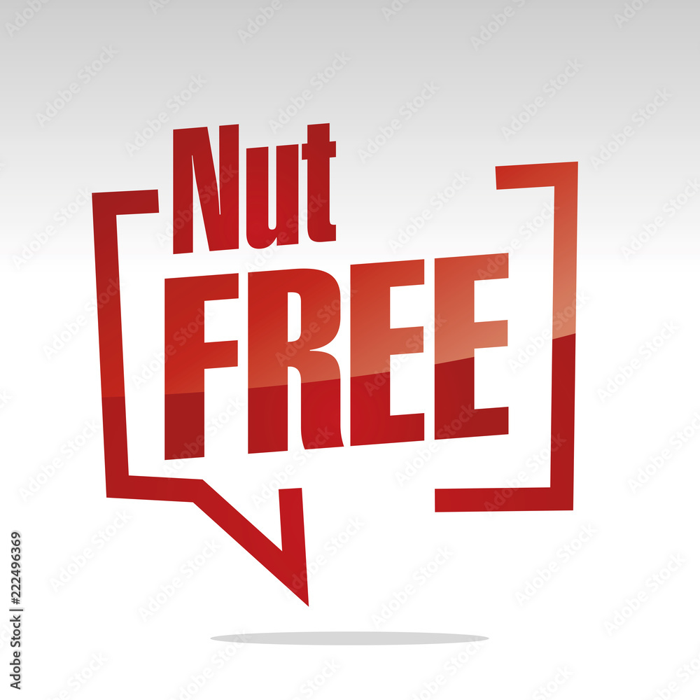 Nut free in brackets speech red white isolated sticker icon Nut free in brackets speech red white isolated sticker icon