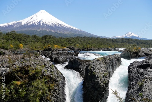 Petrohue waterfall with volcano Osorno close to Puerto Varas / Puerto Montt, Chile, Patagonia photo