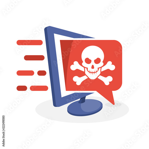 Vector illustration icon with digital media concept about dangerous content information, computer hacked by hackers
