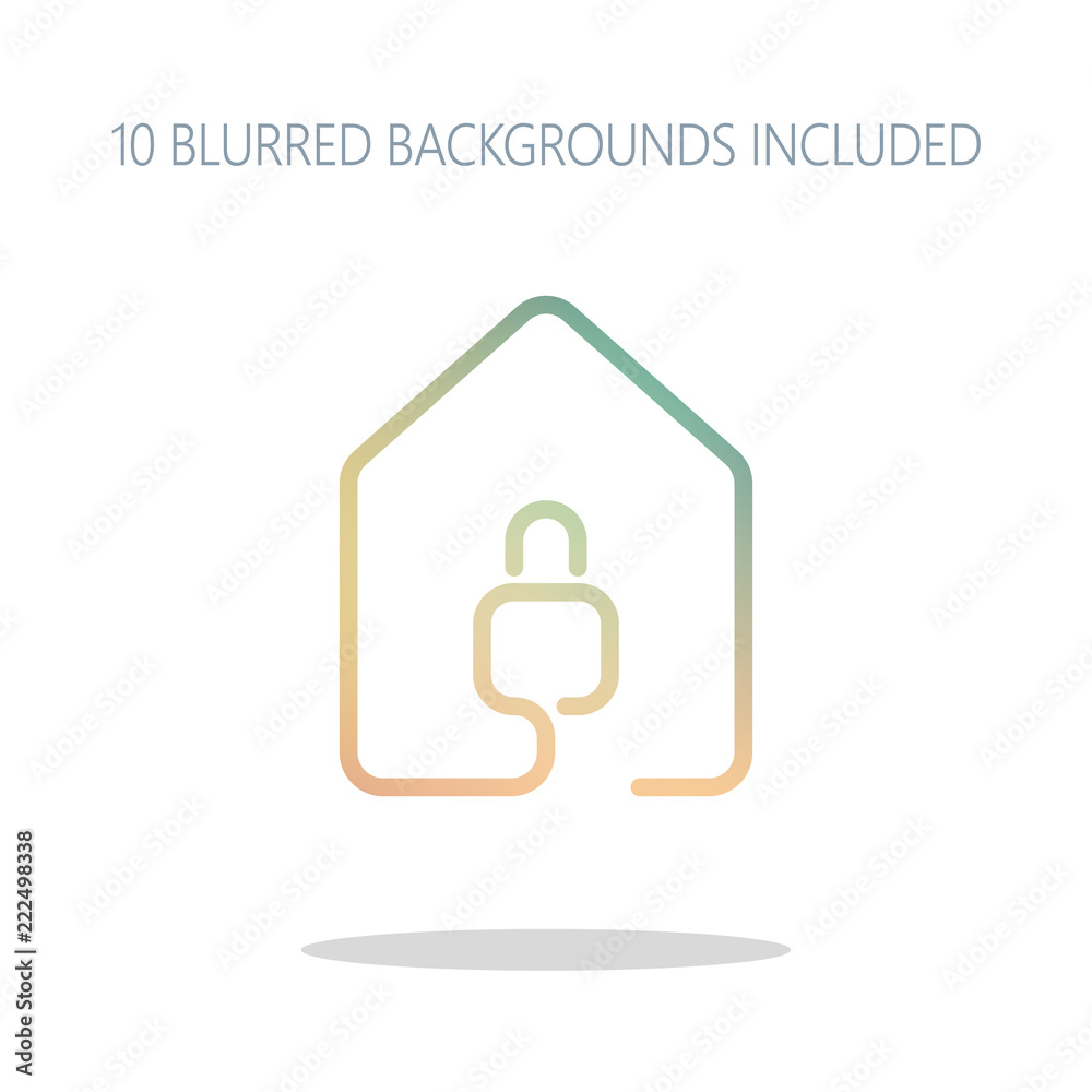 house with lock icon. line style. Colorful logo concept with sim house with lock icon. line style. Colorful logo concept with sim