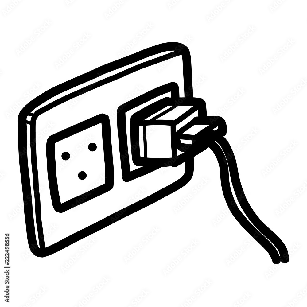 electric socket and plug / cartoon vector and illustration, black and  white, hand drawn, sketch style, isolated on white background. Stock Vector  | Adobe Stock