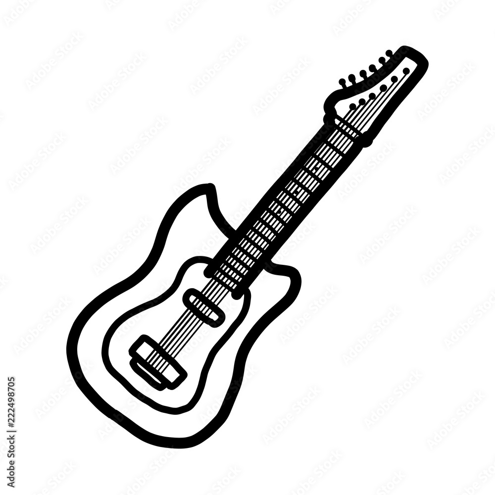 electric guitar / cartoon vector and illustration, black and white, hand  drawn, sketch style, isolated on white background. Stock Vector | Adobe  Stock