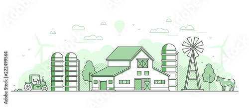 Eco farming - thin line design style vector illustration