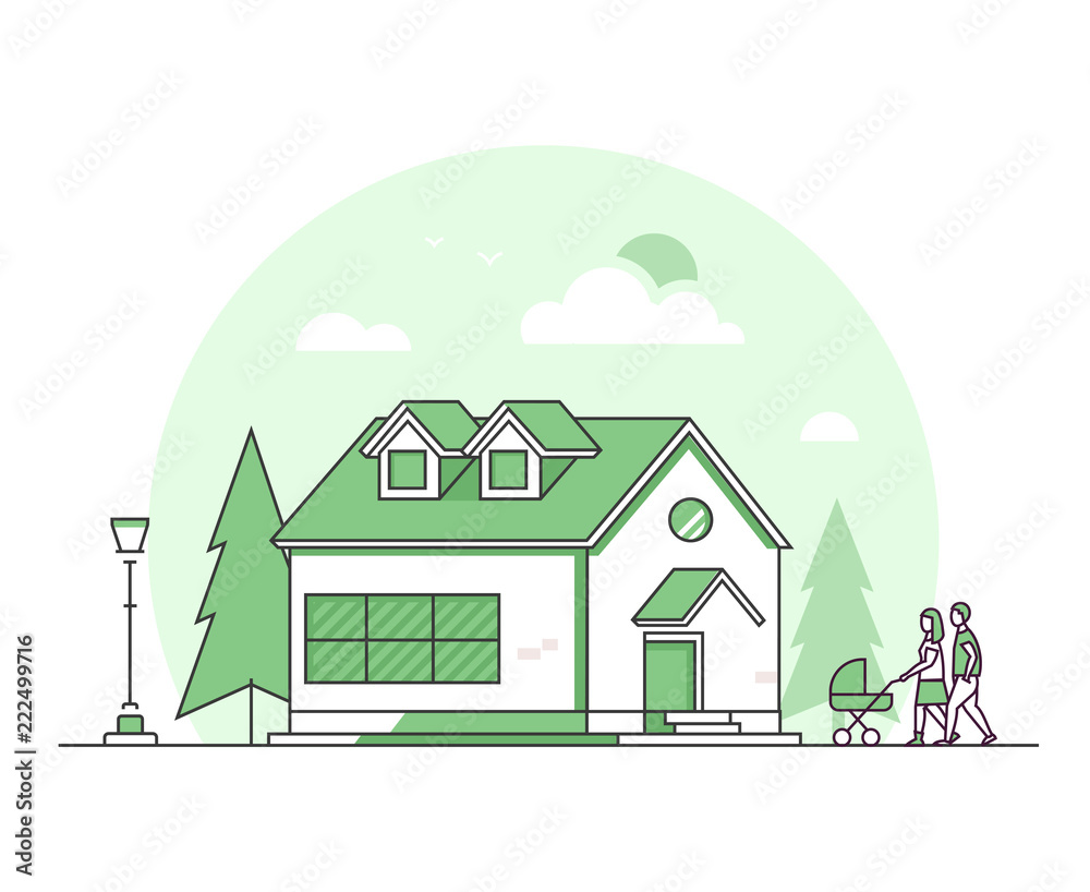Cottage house - modern thin line design style vector illustration