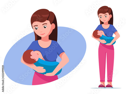 Vector illustration cartoon breastfeeding mother