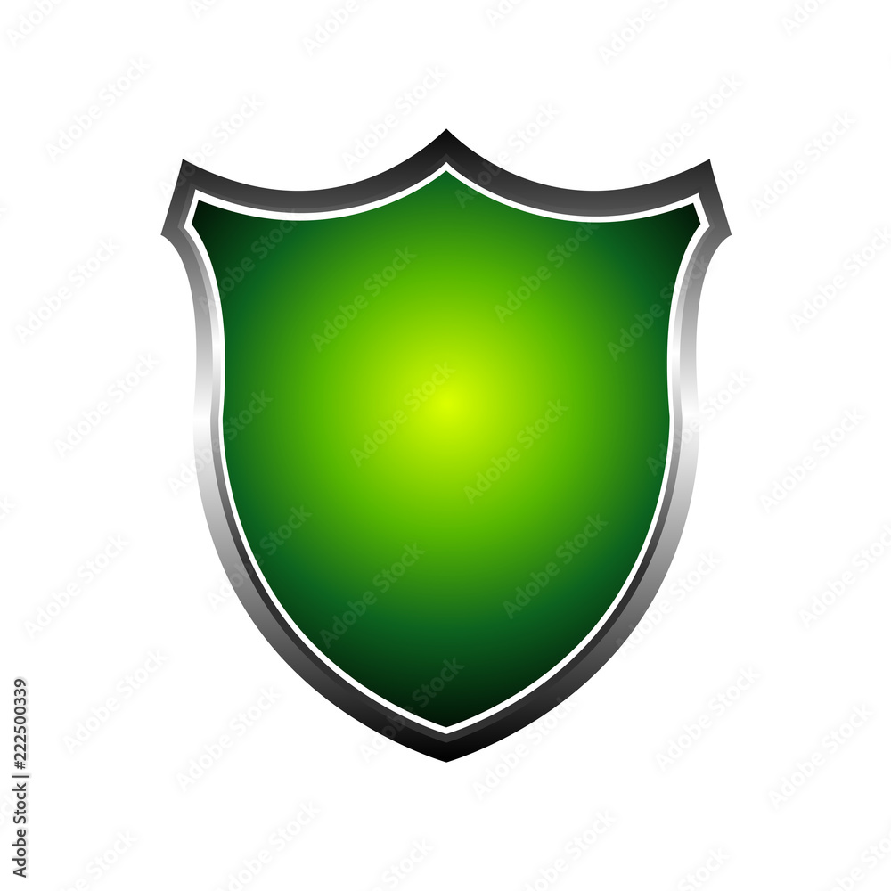 Metal 3d green shield. Vector illustration isolated on white background Metal 3d green shield. Vector illustration isolated on white background