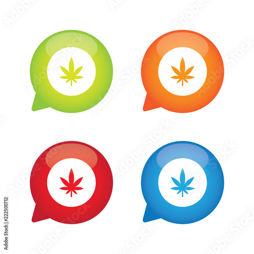Colorful Glossy Cannabis Leaf Speech Bubble Labels