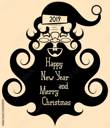 Vintage Santa Claus with a big beard smiles.Happy new year and merry Christmas.