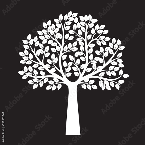 White Tree on black background. Vector Illustration.