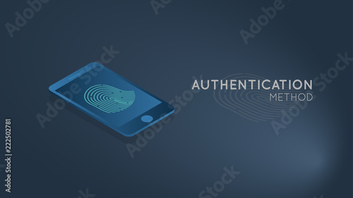 authentication fingerprint on smartphone concept, isometric design