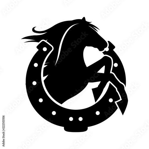 Horse and horseshoe on a white background.