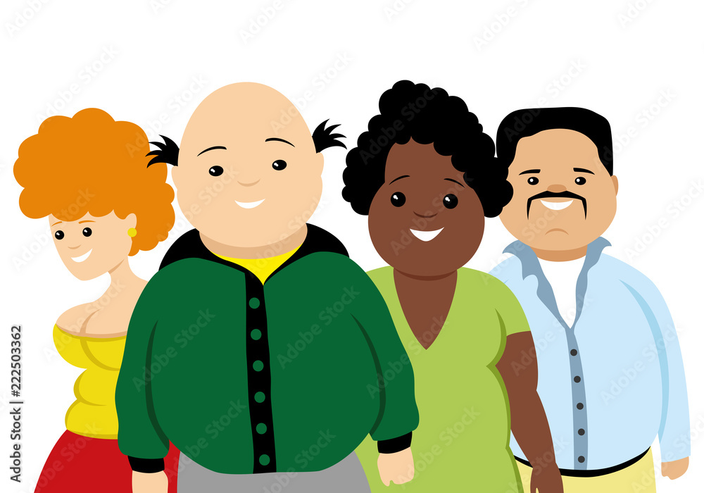 Fototapeta premium Group of obese people on a white background.