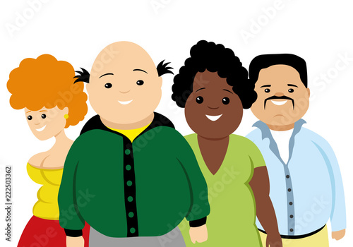Group of obese people on a white background.