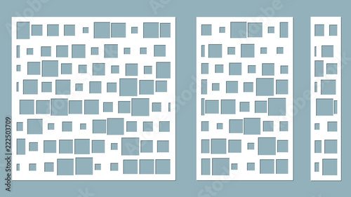 Vector illustration. Decorative panel lines, cubes, squares, laser cutting. cut wooden panel. serigraphy
