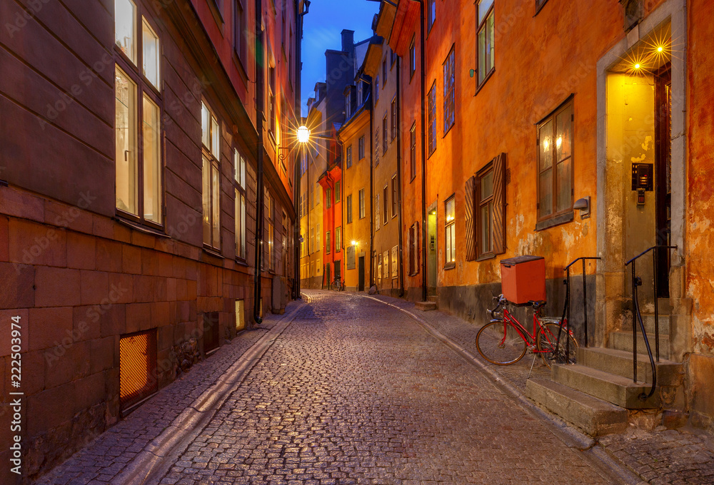 Stockholm. Old street at night.