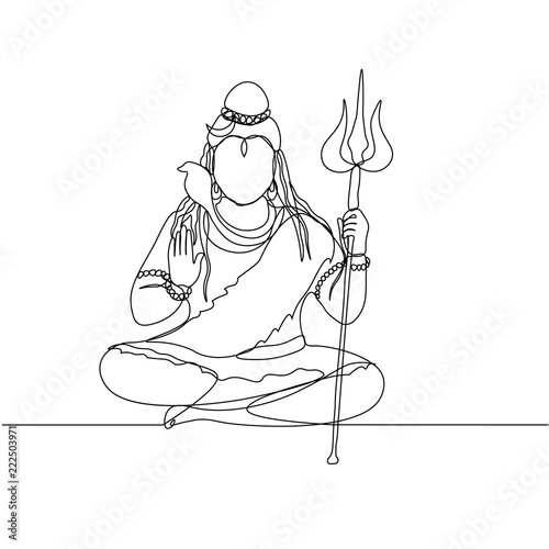 continuous line drawing. Shiva. Silhouette. God.