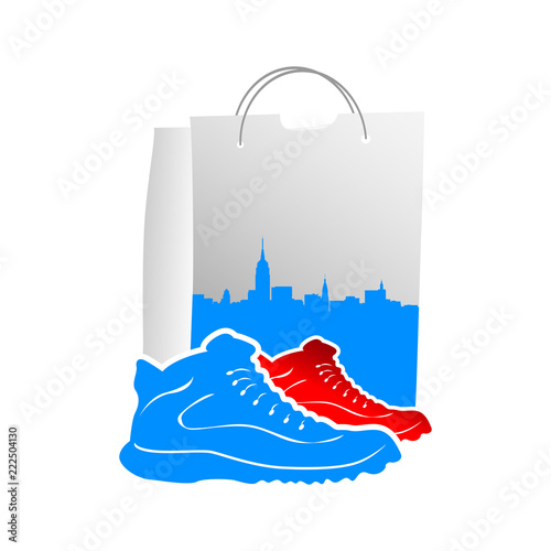illustration of male shoes with vector design shopping bags