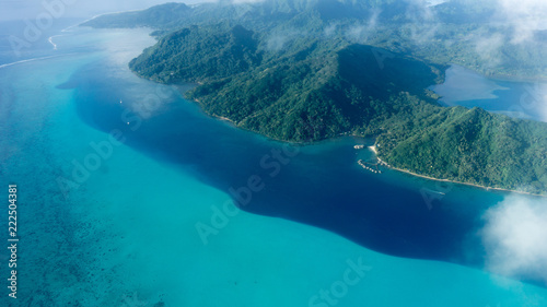 Obraz na plátně Flying over Huahine Blue Lagoon In French Polynesia