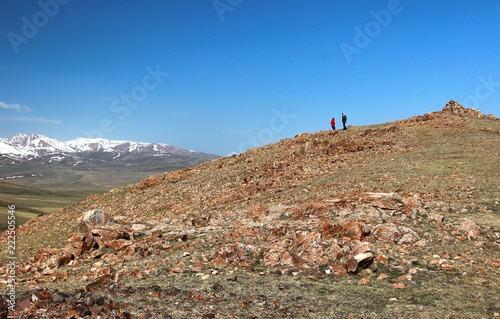  The beautiful scenic at Song kul lake ,  Naryn with the Tian Shan mountains of Kyrgyzstan photo