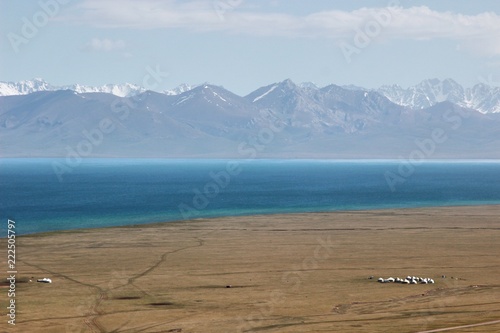  The beautiful scenic at Song kul lake ,  Naryn with the Tian Shan mountains of Kyrgyzstan photo