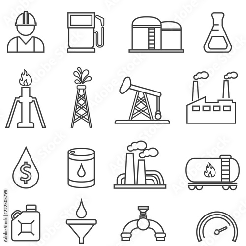 Oil, gas, petroleum, energy, drilling line icons