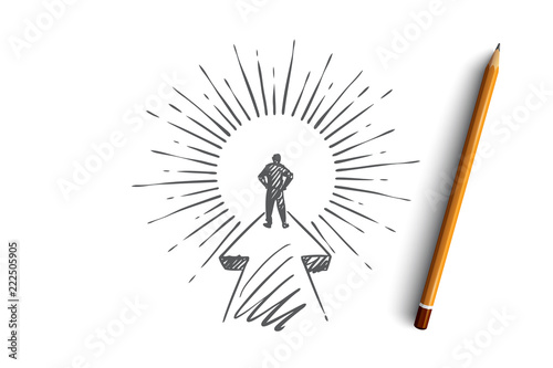 Goal, career, startup, leader, businessman concept. Hand drawn isolated vector.
