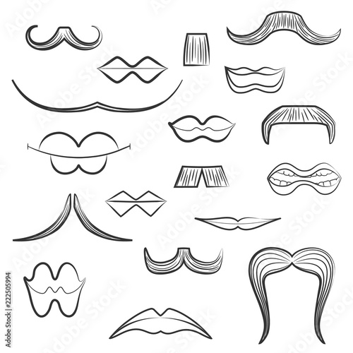 Set with Diverse Mens Moustaches and Women Lips
