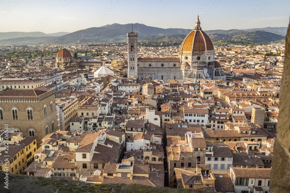 View on Florence from above towards sunset, Tuscany - Italy